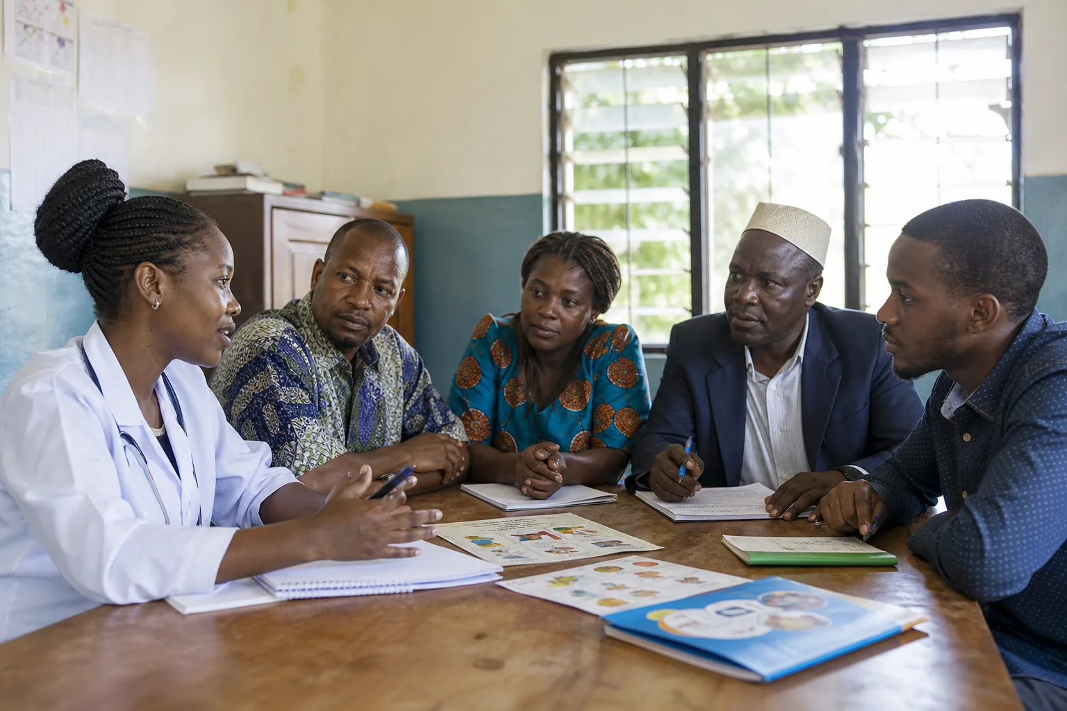 Health, community and institutional leaders planning a prevention initiative together